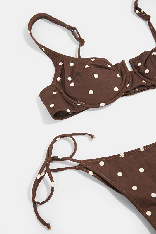 Coffee Patterned Lace-up Women's Bikini 3