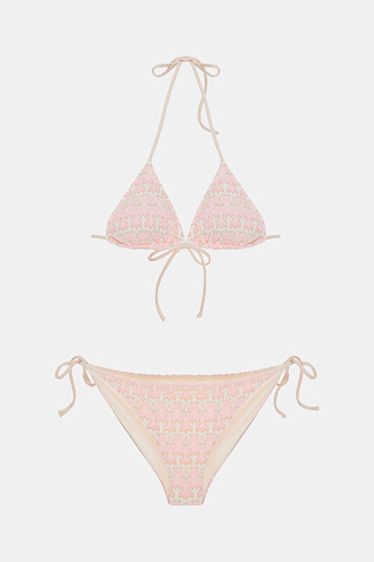 Açık Pembe Çizgili Bağcıklı Kadın Bikini