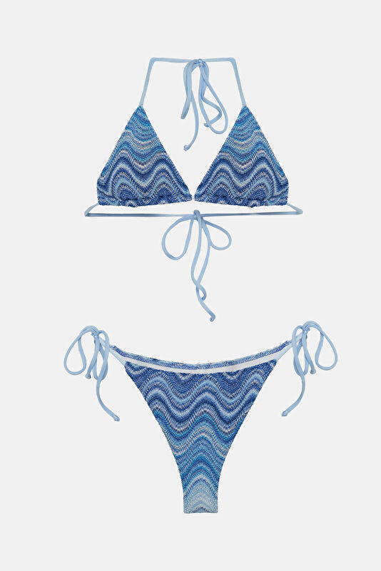 Blue Patterned Lace-up Women's Bikini