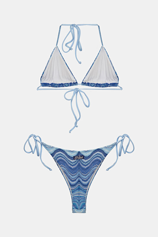 Blue Patterned Lace-up Women's Bikini 2