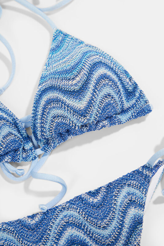 Blue Patterned Lace-up Women's Bikini 4