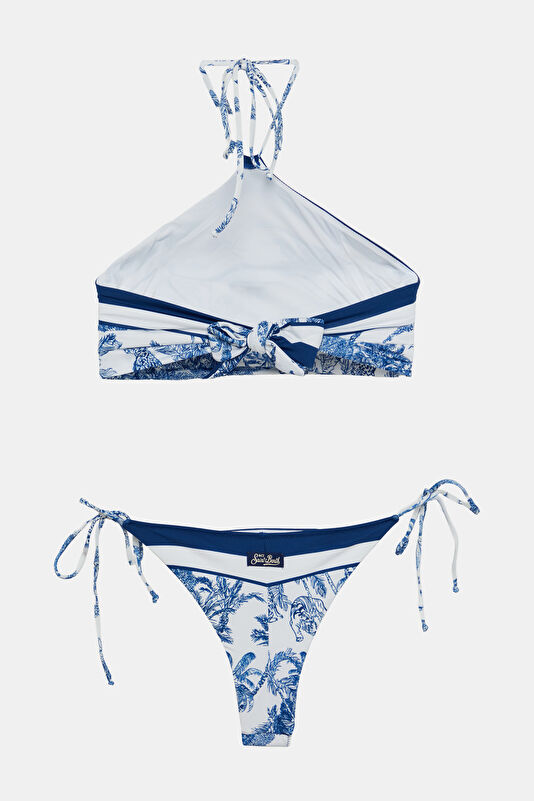 Beyaz Desenli Bağcıklı Kadın Bikini 2
