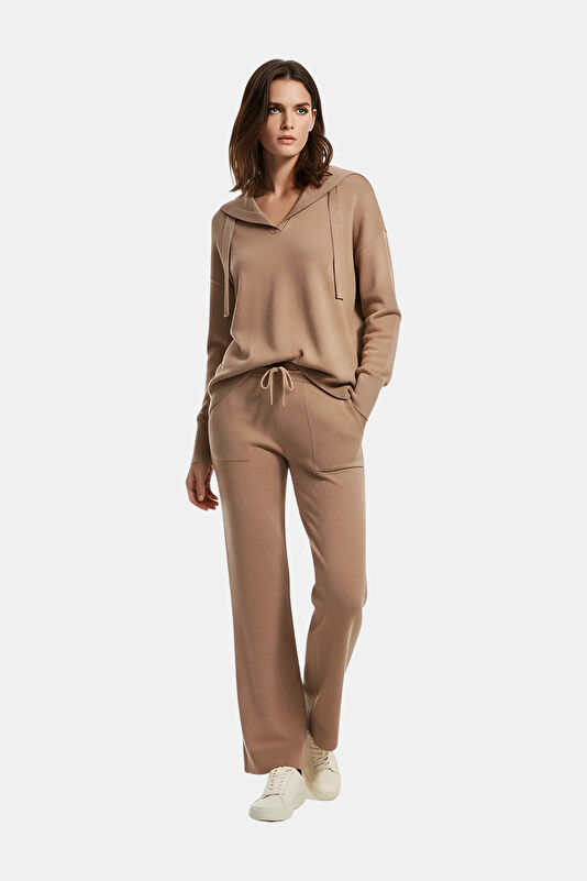 Bej Wide Leg Pamuk/Modal Kadın Pantolon 2