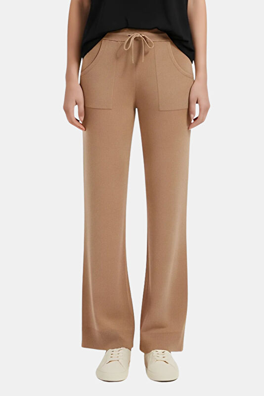Bej Wide Leg Pamuk/Modal Kadın Pantolon 3