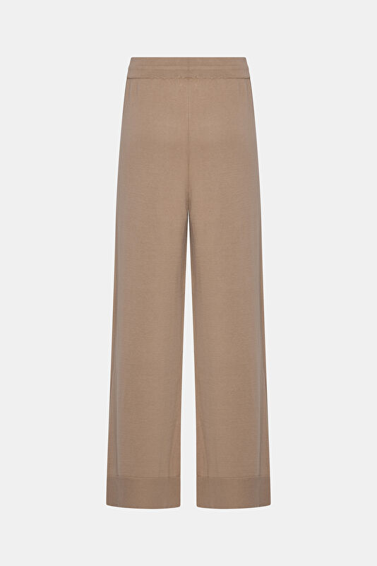 Bej Wide Leg Pamuk/Modal Kadın Pantolon 4