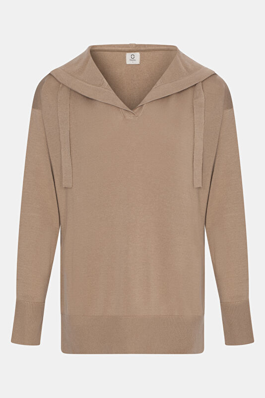 Bej Kapuşonlu Kadın Sweatshirt