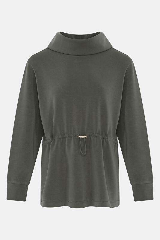 Haki Dik Yaka Kadın Sweatshirt