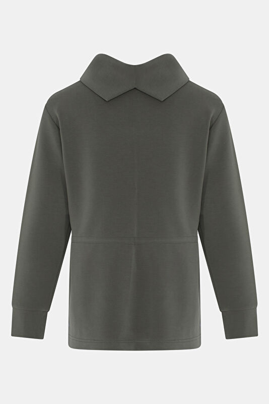 Haki Dik Yaka Kadın Sweatshirt 2