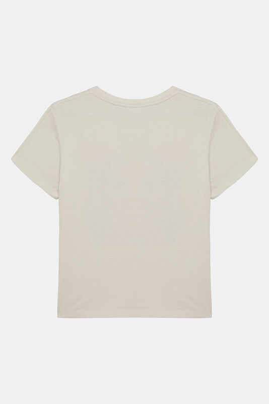 Beyaz Bisiklet Yaka Baskılı Kadın T-Shirt 2