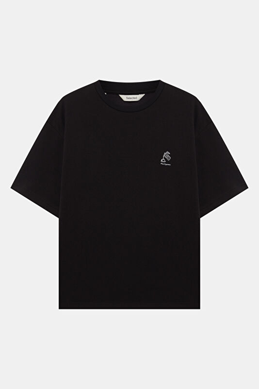 Relax Fit Black Crew Neck Printed Men's T-Shirt