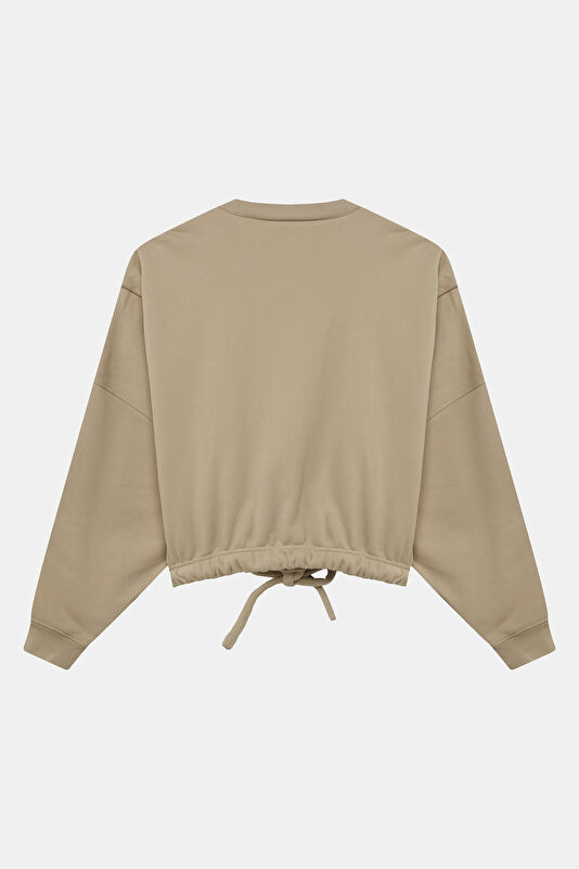 Açık Kahve Bisiklet Yaka Kadın Sweatshirt 2