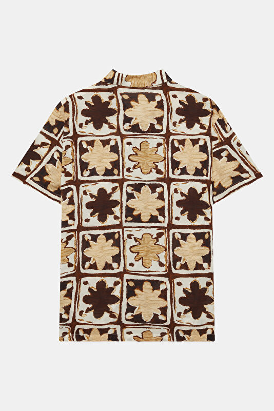 Brown Patterned Resort Collar Men's Shirt 2
