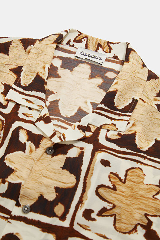 Brown Patterned Resort Collar Men's Shirt 3