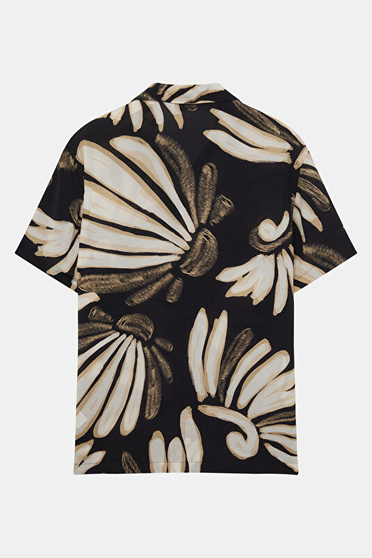 Black Patterned Resort Collar Men's Shirt 2