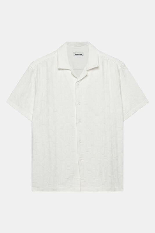 Ecru Patterned Resort Neck Men's Shirt