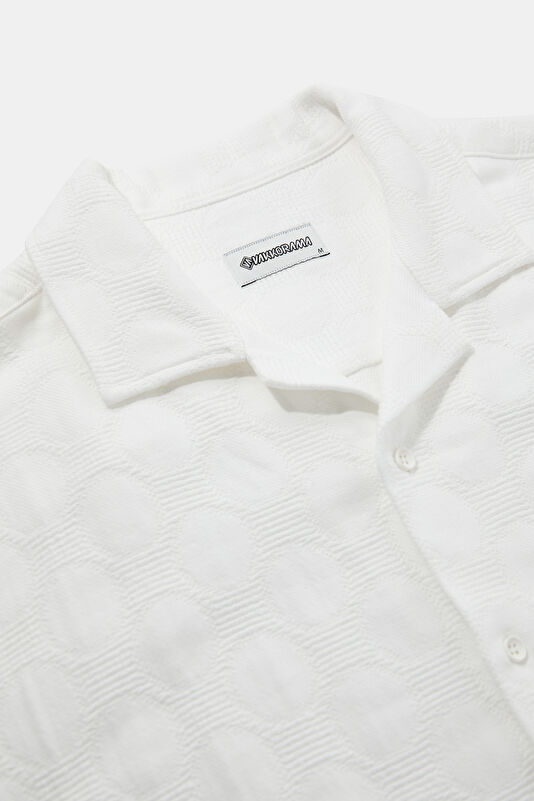 Ecru Patterned Resort Neck Men's Shirt 3