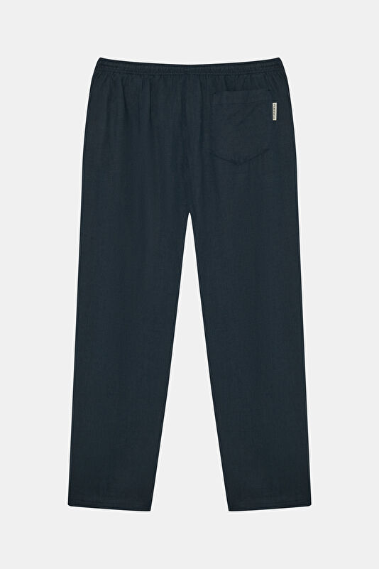 Relax Fit Navy Straight Leg Linen Men's Trousers 2