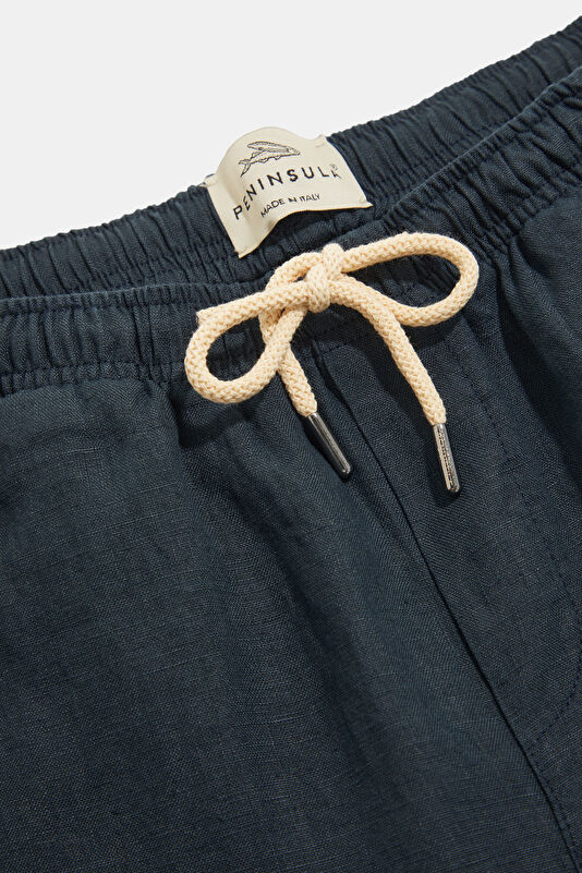Relax Fit Navy Straight Leg Linen Men's Trousers 3