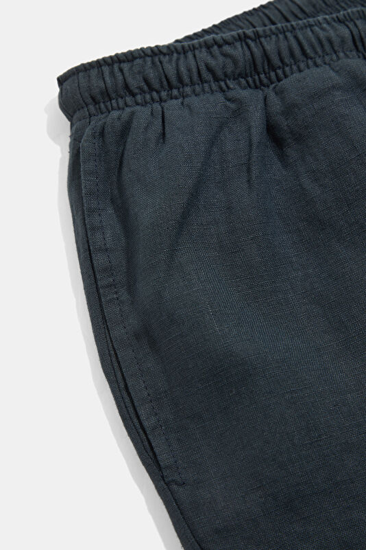 Relax Fit Navy Straight Leg Linen Men's Trousers 4