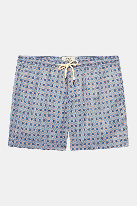 Men's Swimsuit with Multicolored Pattern and Elastic Waistband
