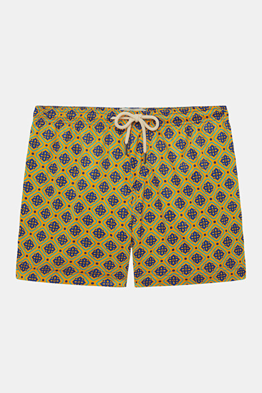 Orange Patterned Elastic Men's Swimsuit