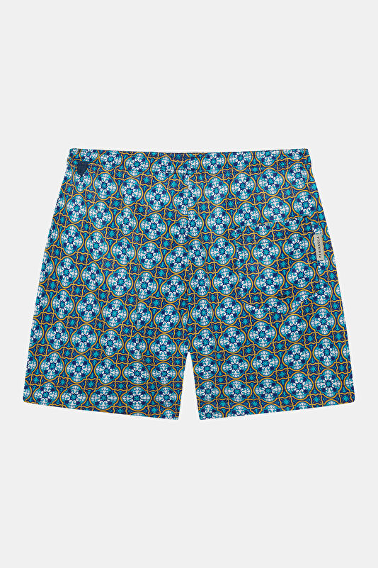 Blue Patterned Elastic Men's Swimsuit 2