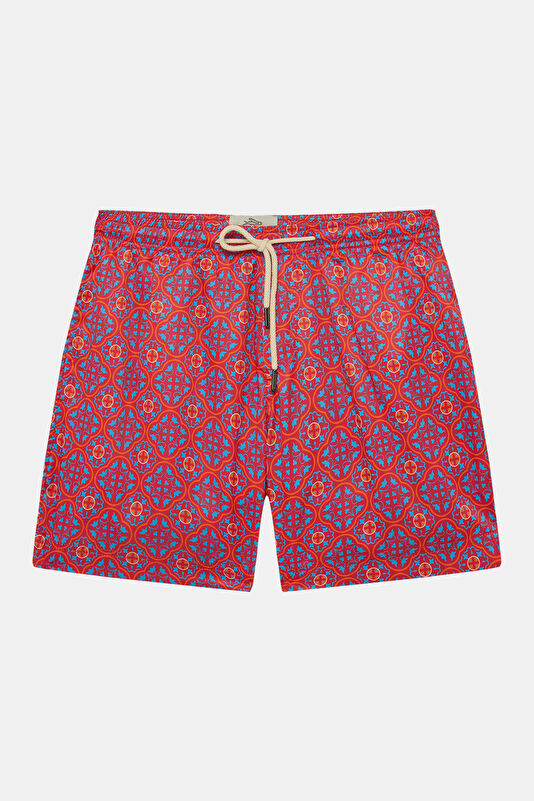 Red Patterned Elastic Men's Swimsuit