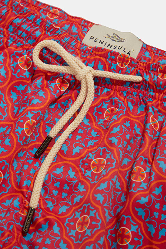 Red Patterned Elastic Men's Swimsuit 3