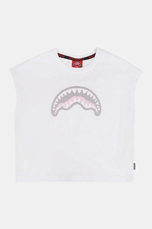 Beyaz Bisiklet Yaka Baskılı Çocuk T-Shirt