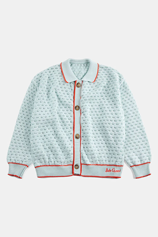 Light Turquoise Patterned Kids Cardigan