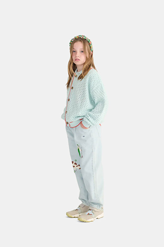 Light Turquoise Patterned Kids Cardigan 3