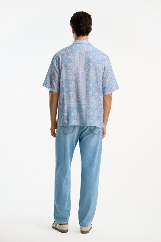 Relax Fit Blue Patterned Resort Collar Men's Shirt 2