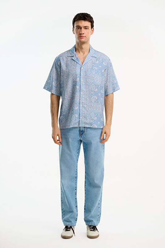 Relax Fit Blue Patterned Resort Collar Men's Shirt 3