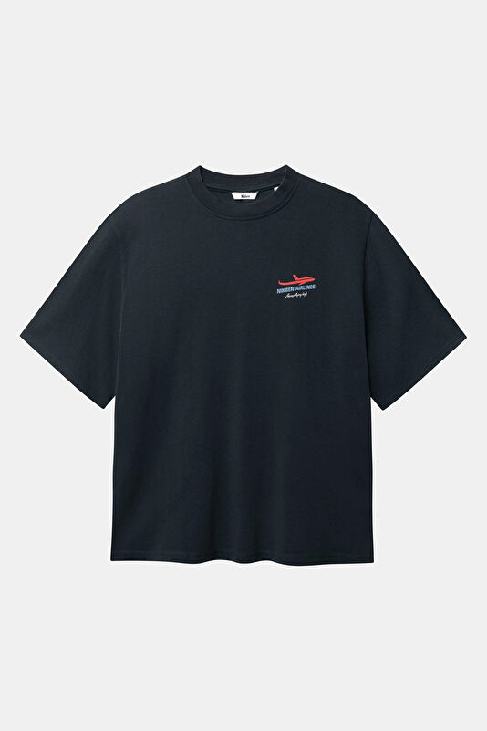 Relax Kalıp Gri Bisiklet Yaka Baskılı Erkek T-Shirt