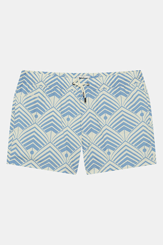 Blue Patterned Elastic Men's Swimsuit