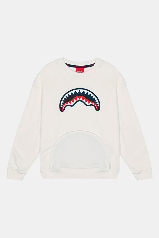 Krem Bisiklet Yaka Çocuk Sweatshirt