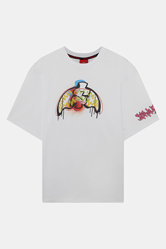 Relax Fit White Crew Neck Printed Men's T-Shirt