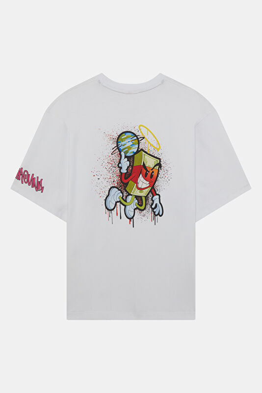Relax Fit White Crew Neck Printed Men's T-Shirt 2