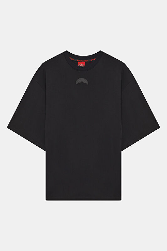 Relax Fit Black Crew Neck Printed Men's T-Shirt
