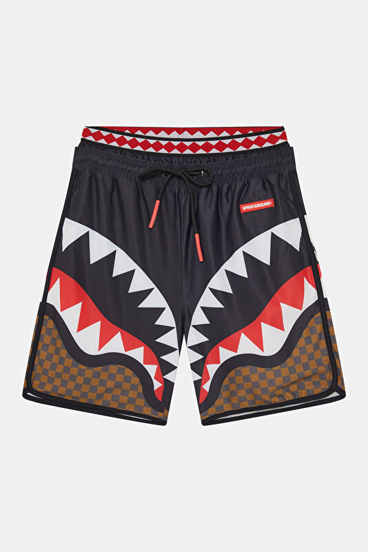 Men's Swimsuit with Black Pattern and Elastic Waistband
