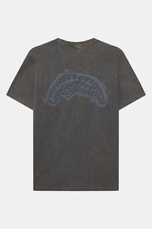 Relax Kalıp Gri Bisiklet Yaka Baskılı Erkek T-Shirt 2