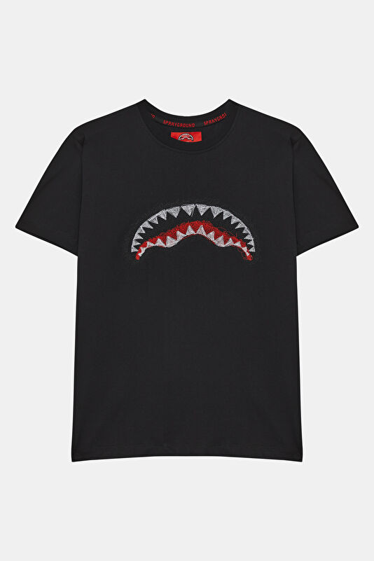 Relaxed Fit Men's Black Crew Neck T-Shirt with Print