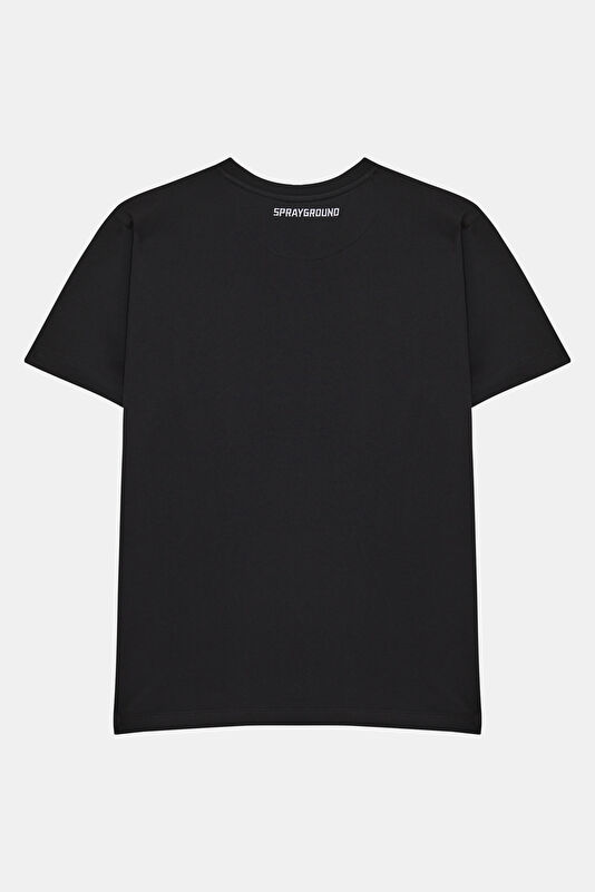 Relaxed Fit Men's Black Crew Neck T-Shirt with Print 2