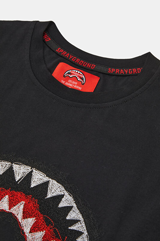 Relaxed Fit Men's Black Crew Neck T-Shirt with Print 3