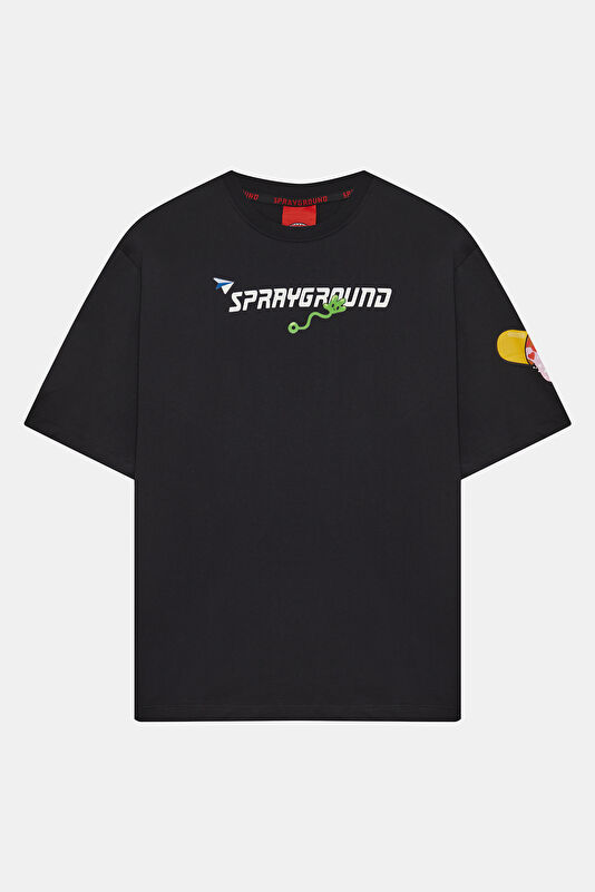 Relaxed Fit Black Crew Neck Printed Men's T-Shirt