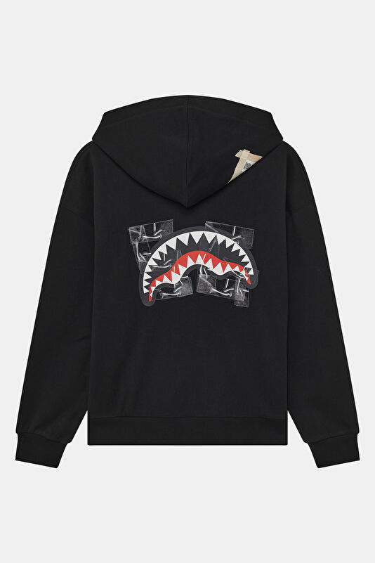 Siyah Relax Kalıp Kapuşonlu Erkek Sweatshirt 2