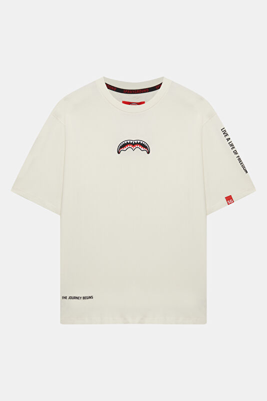 Relaxed Fit Cream Crew Neck Printed Men's T-Shirt