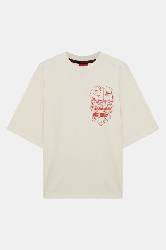 Relax Fit Cream Crew Neck Printed Men's T-Shirt