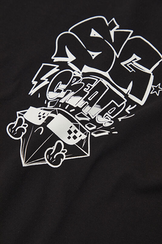 Relax Fit Black Crew Neck Printed Men's T-Shirt 4