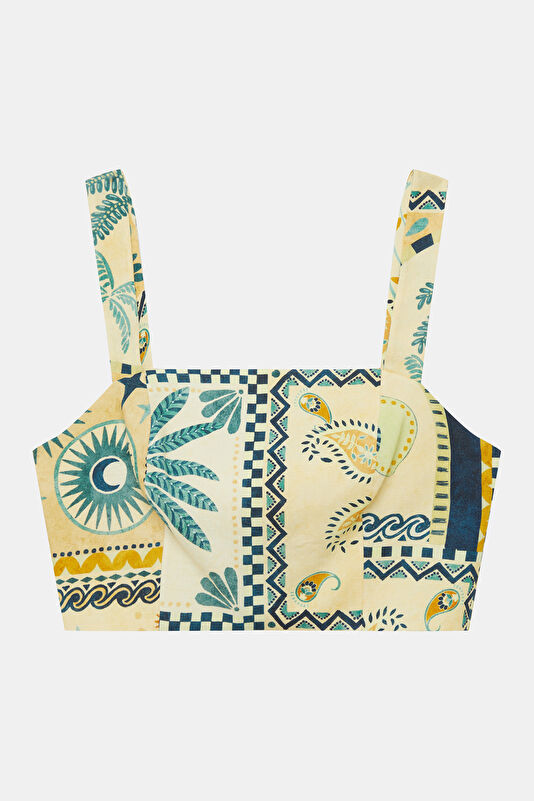 Colorful Patterned Strappy Women's Blouse